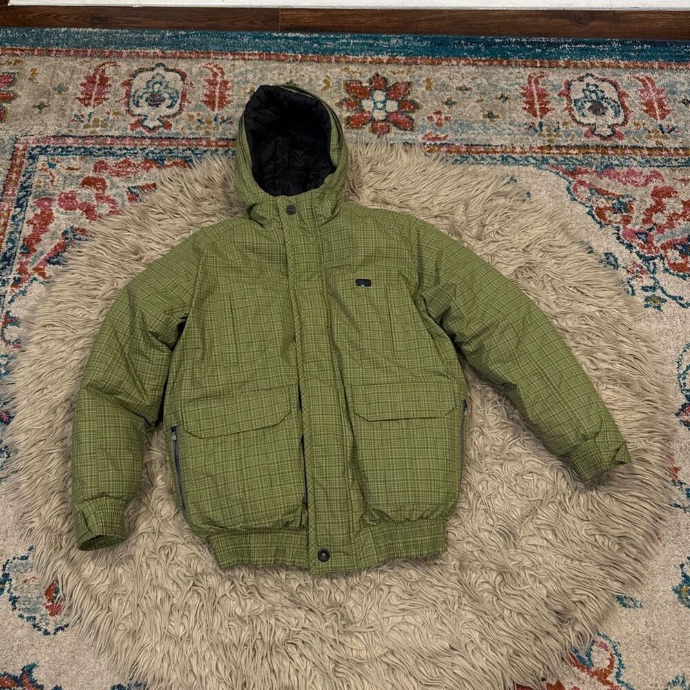 DC Shoes green plaid down insulated snowboarding jacket size small